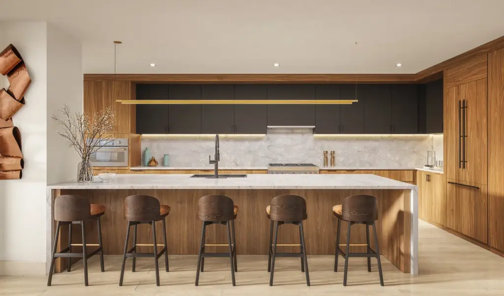 A rendering of a kitchen at the Apiary Residences at...