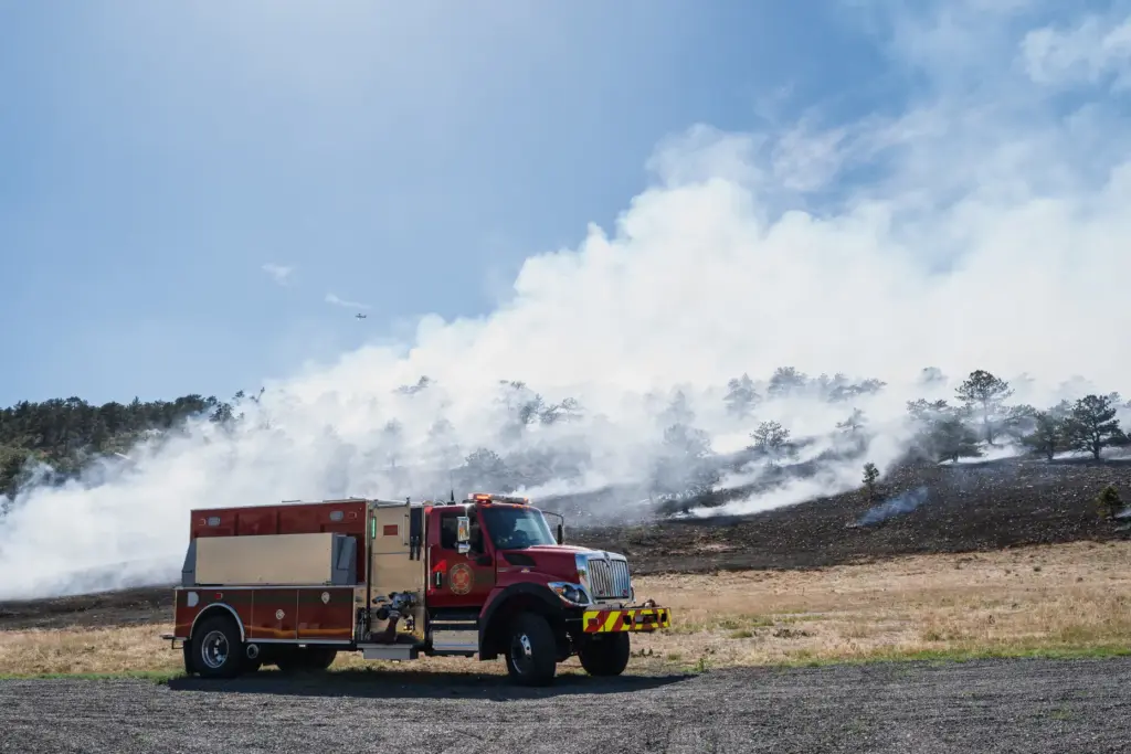 A Berthoud Fire Protection District engine at the scene of...
