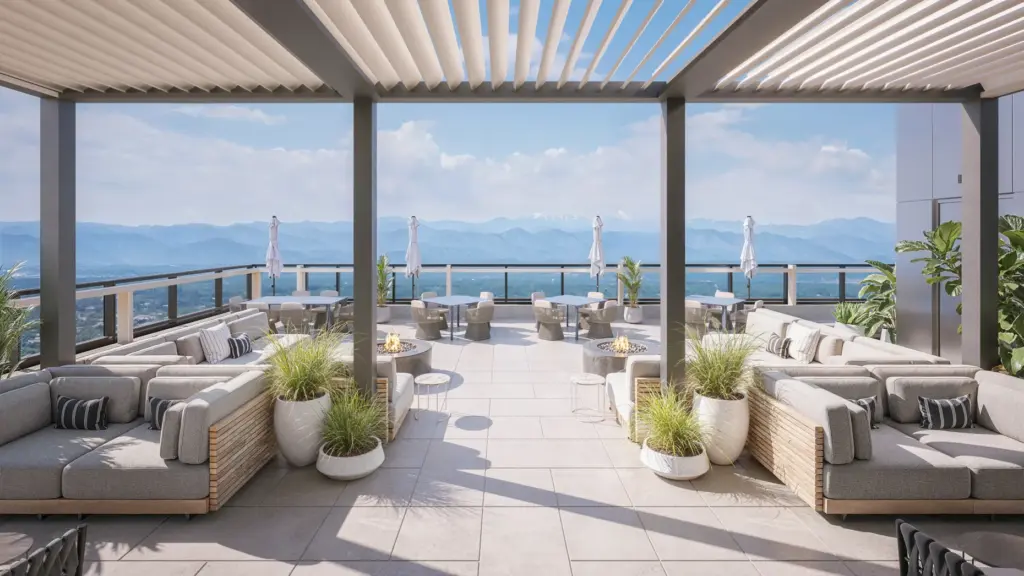 A rendering of the Apiary Residences rooftop deck at 4855...
