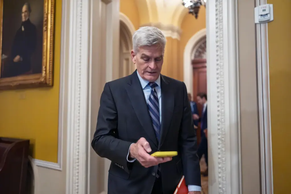 Sen. Bill Cassidy, R-La., heads to a closed-door Republican policy...