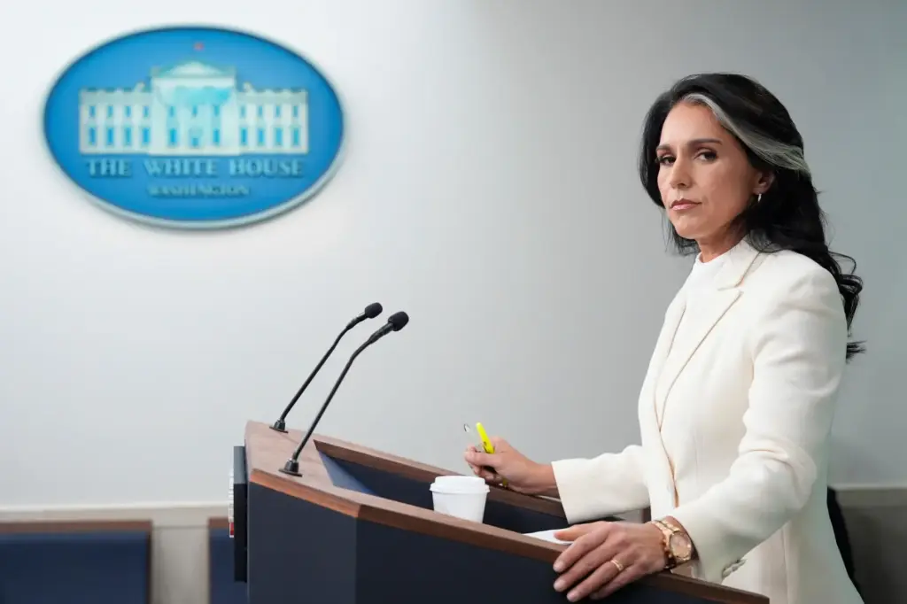 Director of National Intelligence Tulsi Gabbard speaks with reporters