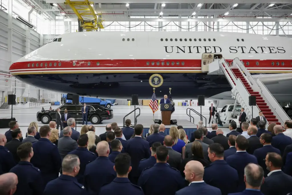 U.S. President Donald Trump delivers remarks after touring the newest...