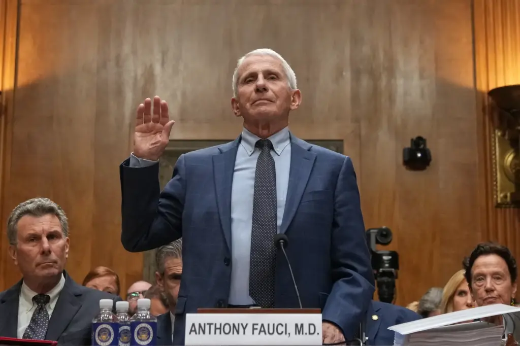 Dr. Anthony Fauci is sworn in before the Senate Homeland Security and Governmental Affairs Committee.