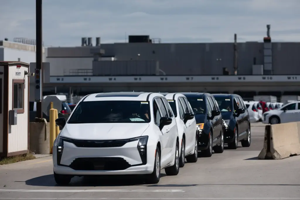 Chrysler Pacificas are driven off the lot at Windsor Assembly Plant.
