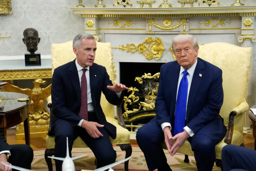 Canada Prime Minister Mark Carney and President Donald Trump hold a news conference.