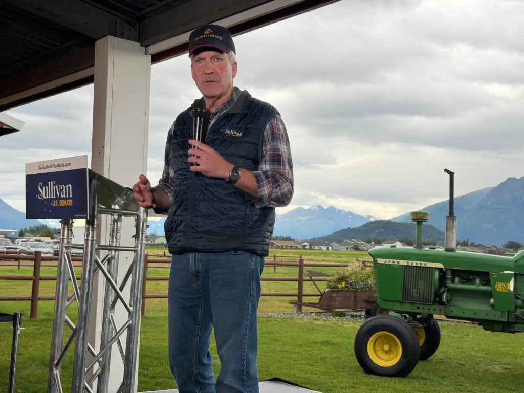 U.S. Sen. Dan Sullivan, R-Alaska, speaks in Palmer, Alaska.
