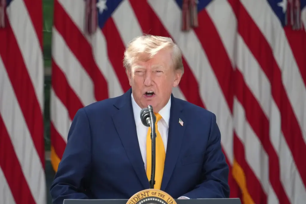 President Donald Trump speaks during a back to school event in the Rose Garden.