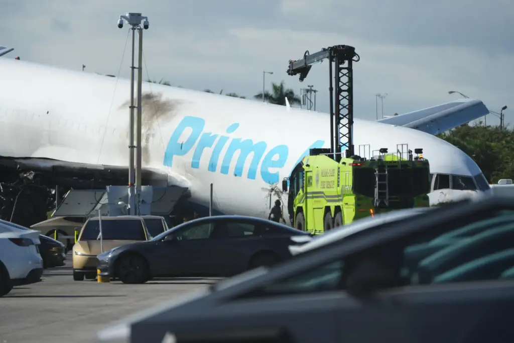 An Amazon cargo plane sits at the Miami International Airport...