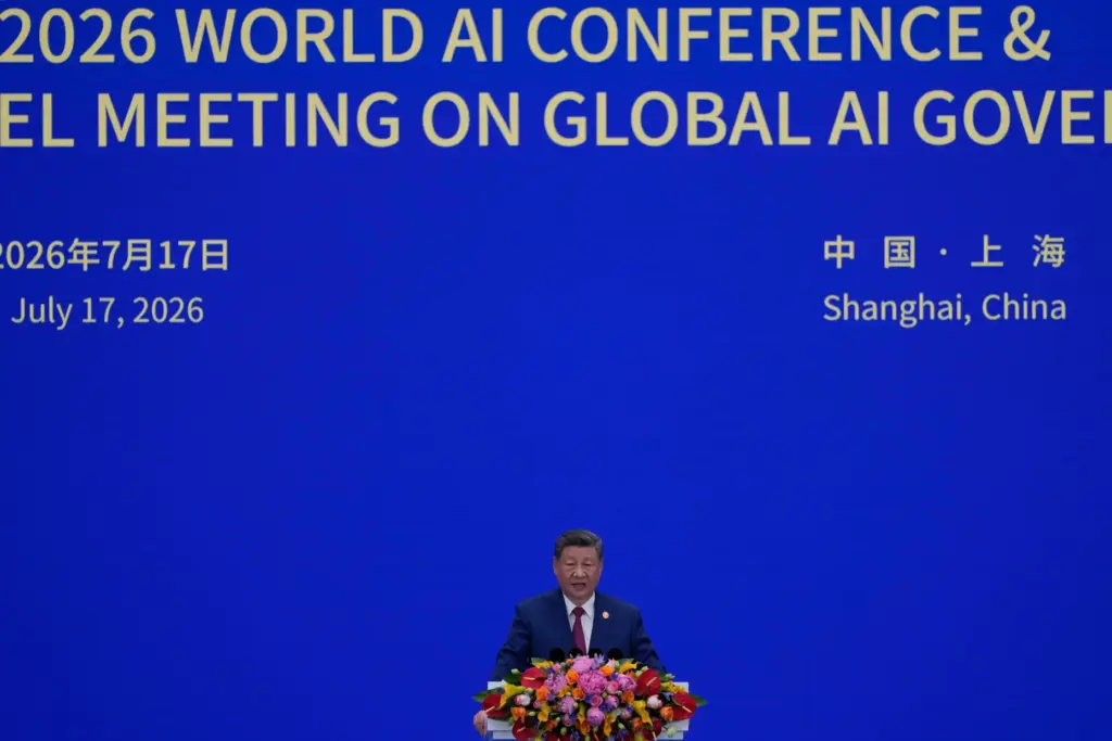 Chinese President Xi Jinping speaks during a meeting in Shanghai.
