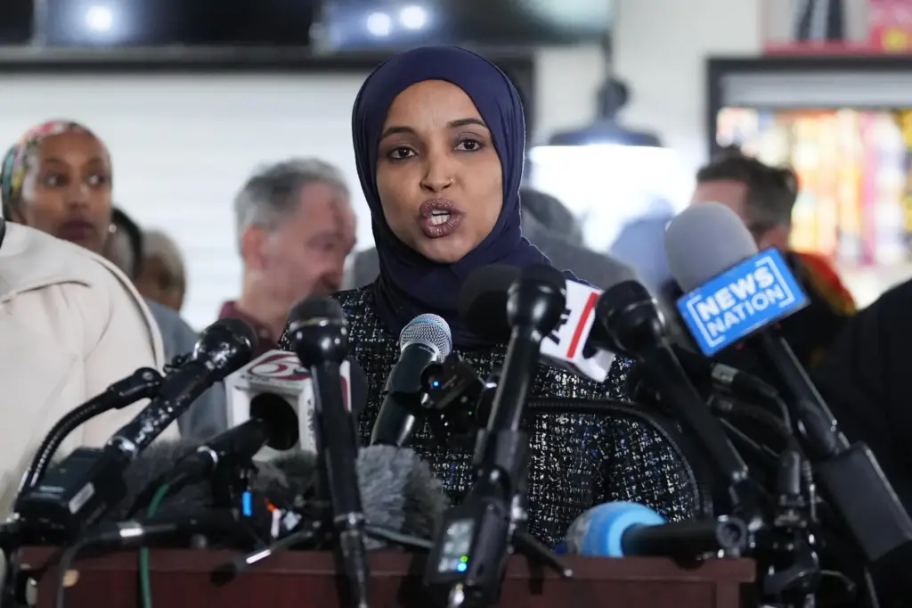 Rep. Ilhan Omar, D-Minn., speaks during a news conference.